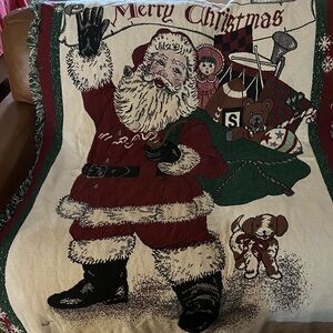 Vintage Chatham Festive Santa Claus Holiday Throw Blanket cotton EX